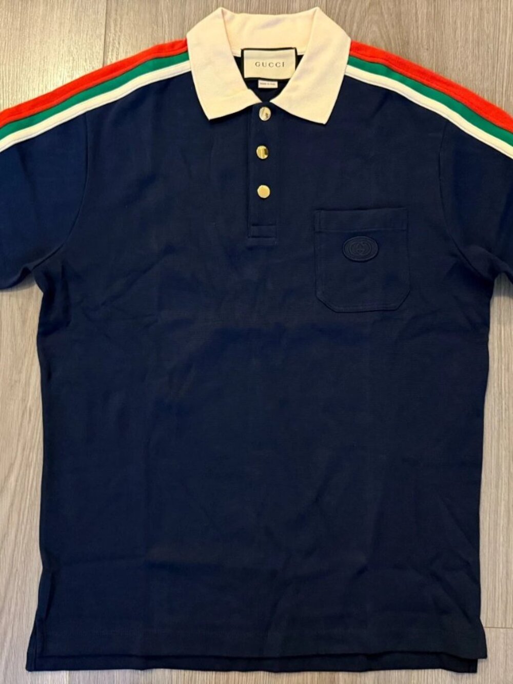 Gucci Cotton Jersey Polo Shirt with Web blue sz M